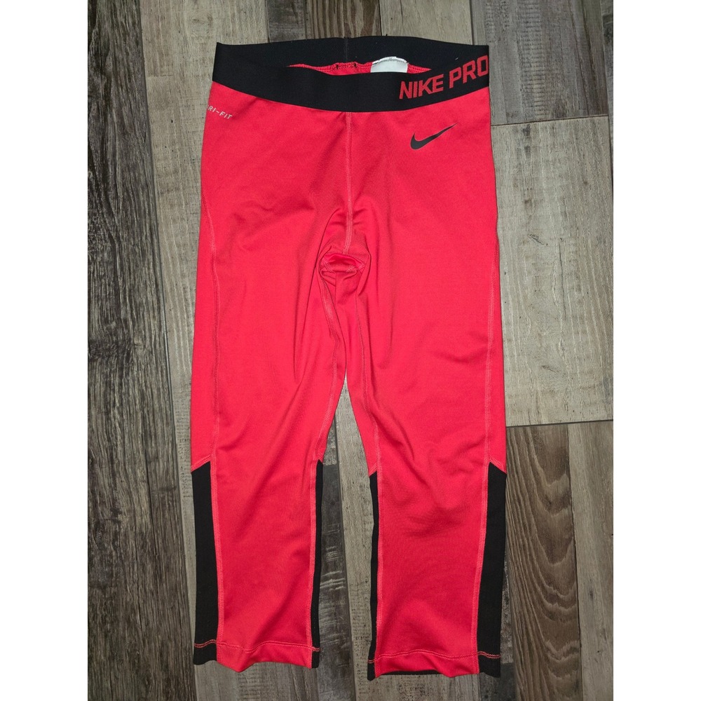 Nike Pro Dri-FIT Red Black Mesh Capri Training Leggings 642564-647 Womens M